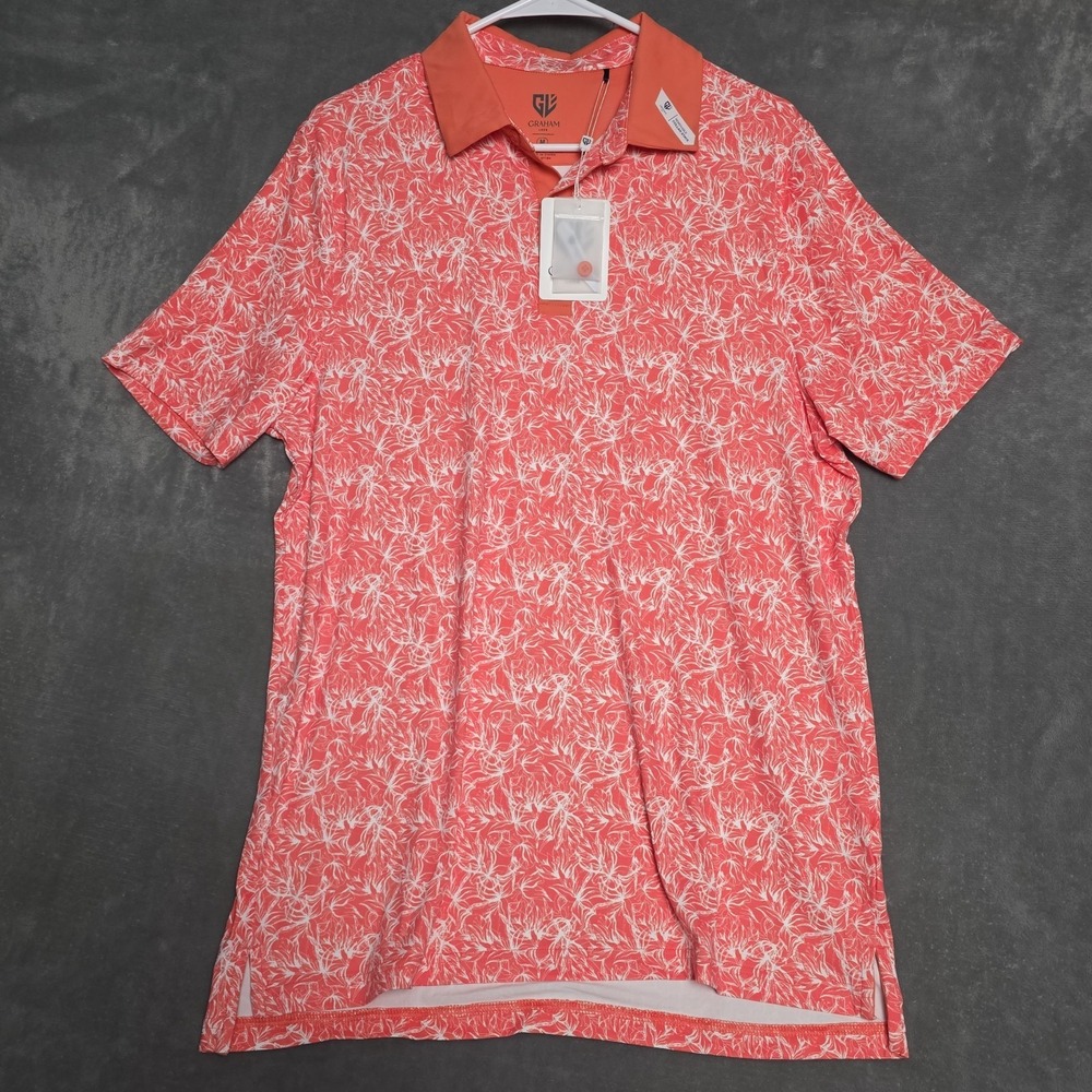 Graham Luxe Magic Star Polo Perfect Coral Men's Size M Short Sleeve NWT